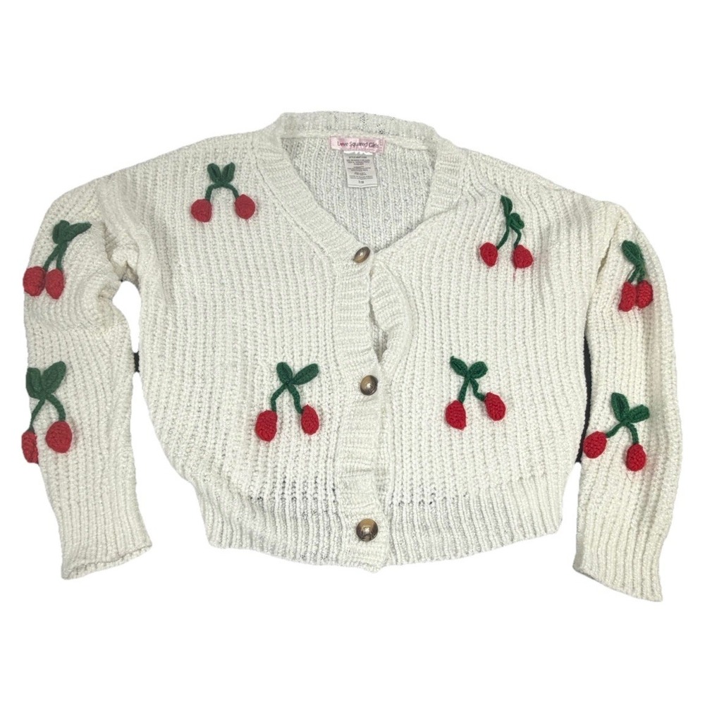 Cherry Cardigan Polyester Size 7/8 Live Squared Girls 3-button Sweater Knit